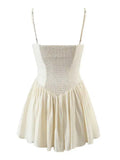 Daiiibabyyy  beige short party dress sleeveless straps sexy women dress pleated smocked back elegant summer dress ladies