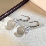 Daiiibabyyy  Light Luxury Rhinestone Crown Transparent Crystal Bead Earrings Niche Fairy Fashion Jewelry Women Holiday Daily Wearing