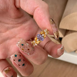 Daiiibabyyy  French Style Retro Geometric Design Gold Color Rings Inlaid Ice Flower Purple Zircon Ring Women's Banquet Party Jewelry