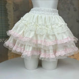 Daiiibabyyy  Patchwork Solid White Pink Woman Cute Ballet Sweet Cake Skirt Lace Y2k Mini Skater High Waisted Korean Fluffy Skirt Hot Girls