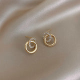 Daiiibabyyy  Minimallist Hollow Double Circle Cross Geometric Stud Earrings Temperament Fashion Jewelry For Women Daily Wearing