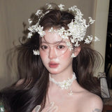 Daiiibabyyy  Bride White Flower Hair Accessories Styling Headgear Elegant Handmade Wedding
