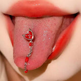 Daiiibabyyy  Goth Jewelry Red Devil Heart Tongue Nail for Women Cool Punk Accessories Korean Fashion Cross Tongue Rings Body Piercing