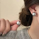 Daiiibabyyy  French Temperament Flat Round Pearl Stud Earrings Women and Girls Sweet Ear Studs Fashion Jewelry Romantic Gifts