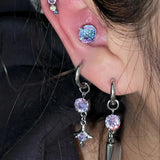 Daiiibabyyy  Stainless Steel Rivet Drop Earrings for Women Exquisite Retro Zircon Starburst Hoop Earrings Hip Hop Punk Versatile Jewelry Gift