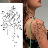 DAIIIBABYYY  -  Black Flower Women Sexy Tattoo Sticker Women Dot Rose Peony Body Chest Art Temporary Tattoos Water Transfer Fake Tattoo Stickers