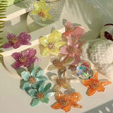 Daiiibabyyy  Exaggerated Large Acrylic Flower Pendant Earrings for Women Vintage Crystal Petal Temperament Earrings Jewelry Daily Wear