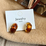 Daiiibabyyy  Light Luxury Dyeing Brown C-shaped Stud Earrings French Retro Temperament Earrings For Women Daily and Party Wearing