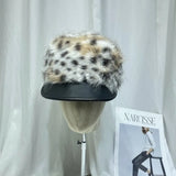 Daiiibabyyy  Designer Imitation Fur Splicing Berets Women Korean Version Fashion British Leather Brim Painter Newsboy Hat Tide Autumn Winter