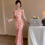 DAIIIBABYYY  -  New Purple Mesh Sequins Print Sling Sexy Dress Women Elegant Casual Ruffled Beach Dress Summer Korean Bodycon Maxi Dresses