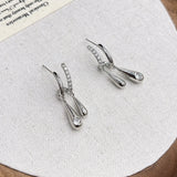 Daiiibabyyy  Trendy Silver Color Metal Water Droplet Inlaid Rhinestone Tassel Earrings Chilly Punk Fashion Jewelry for Women
