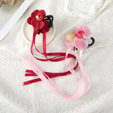 DAIIIBABYYY  -  RED Phalaenopsis Orchid Long Ribbon Hair Claw Flower Shark Clip Women Fairy Flower Hairpin Headwear Hair Accessories