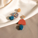 Daiiibabyyy  Vintage Bohemia Yellow and Blue Geometric Circle Acrylic Earrings for Women Charm Fashion Baroque Stud Jewelry Accessories Gifts