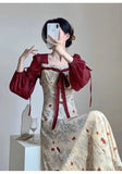 DAIIIBABYYY  -  Spring Summer Patchwork Floral Dresses Ladies Chinese Style 2025 New Temperament Chiffon Puff Sleeve Long Dress Women Clothing