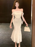 DAIIIBABYYY  -  Women Korean Fashion Casual Holiday Dress Summer White Patchwork Ruffled Mesh Long Dress 2025 Elegant Bodycon Chic Sling Dresses