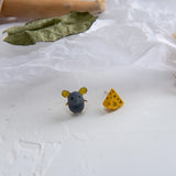Daiiibabyyy Asymmetric Cute Little Mouse Cheese Earrings Ms New Tide Sweet Temperament Earring Personality Drip Oil Jewellery