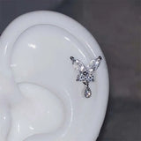 Daiiibabyyy  1Pcs Shiny Zircon Butterfly Stud Earrings For Women Stainless Steel Silver Color Hollow Ear Bone Nail Small Earrings Jewelry