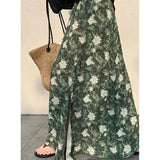 Daiiibabyyy  Summer Sweet Chiffon Floral Skirt Women Vintage Elegant High Waisted Skirt Beach Vacation Side Slit Midi Skirt New