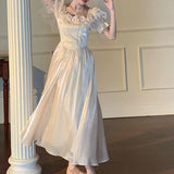 Daiiibabyyy Women Fashion Sweet Vintage Dress Tighten The Waist 2024 Spring Summer New Fashion Dress French Style Kawaii Lovely Dress