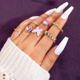 Daiiibabyyy  New Fashionable Zircon Water Drop Shaped Ring Set for Women Geometric Eight Character Butterfly Heart Shaped Ring Light