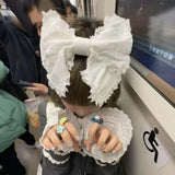 Daiiibabyyy  1Pc White Bow Lace Headband, Sweet & Lovely French Retro Hair Hoop, Lolita Style Photo Prop Hair Accessory for Women & Girls
