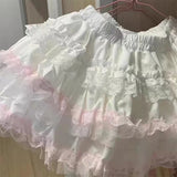 Daiiibabyyy  Patchwork Solid White Pink Woman Cute Ballet Sweet Cake Skirt Lace Y2k Mini Skater High Waisted Korean Fluffy Skirt Hot Girls