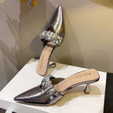 Daiiibabyyy  Metal Buckle Pointed Toe High Heels Slippers Women Summer New Fashion Slides Female Elegant Sandals for Women Zapatos De Mujer