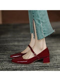 DAIIIBABYYY  -  New Women Red Black Mary Janes Shoes Lady High Quality Leather Low Heel Dress Shoes Square Toe Shallow Buckle Strap Shoes Female