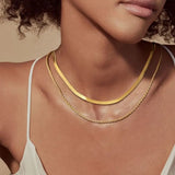 Daiiibabyyy Simple Stainless Steel Multi-layered Necklace for Women Street Punk Metal Flat Snake Chain Necklace Men Jewelry Gift