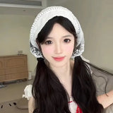 Daiiibabyyy  Spring Summer Floral Hair Scarf Elegant Headwrap Women French Country Style Lace Mesh Triangle Scarf Bohemian Hair Accessories