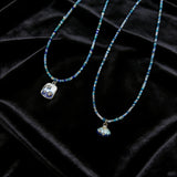 Daiiibabyyy  Summer Blue Ocean Shell Pendant Rice Bead Chain Necklace Beaded Clavicle Chain For Women Beach Seaside Vacation Y2K Jewelry Gift