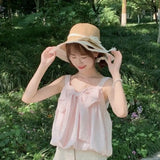 DAIIIBABYYY  -  Pure Desire Foam Cotton Sweet Pink Summer Refreshing Sling Young Style Women Niche Bow Knot Sleeveless Loose Vintage Casual Tops