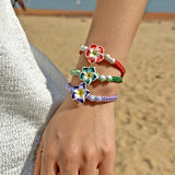 DAIIIBABYYY  -  Handmade Bohemian Sweet Colorful Polymer Clay Chain Bracelets for Women on Hand Flower Elastic Bangles Y2K Jewelry Gift