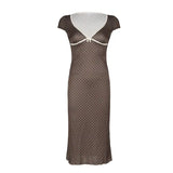 DAIIIBABYYY  -  Women's Summer New Polka Dot Spliced Color V-Neck American Style Fashion Elegant Slim Short Sleeve Commuter Aesthetic Dresses