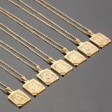 Daiiibabyyy Initial Pendant Necklace for Women Simple Stainless Steel Cuba Link Charm Letter Square Necklace Men Jewelry Couple Gift