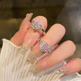 DAIIIBABYYY  -  Light Luxury Heart-Shaped Zircon Ring Opening Design Female Sweet Cool Versatile Personalized Ring Niche High-End Fashionable