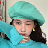 DAIIIBABYYY  -  Korean Version Fashion Solid Color Beret Hat Female Spring and Summer Painter Pumpkin Hat Cloud Hat Goros Caliente Para Mujer