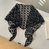 Daiiibabyyy  Retro Floral Printed Lace Triangle Scarf Transparent Embroidered Lace Head Scarf Thin Scarf Accessories Lace Headband Party