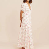 Daiiibabyyy  Fashion Hight Wasit Party Women Dress V-neck Short Sleeve Seaside Vacation Dress Elegant Polka Dot Printed Bohemian Long Dress