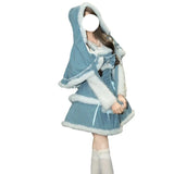 DAIIIBABYYY  -  Japan Kawaii Lolita Dress Sets Women Hooded Shawl Short Jackets Bow Mini Skirt Korean Style Sweet Red Christmas New Year Suit
