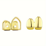 Daiiibabyyy  2Pcs Hip Hop Golden Silvery Glossy Hollowed Teeth Grills Decoration For Men Women