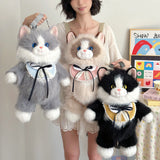 Daiiibabyyy  Cute Realistic Ragdoll Backpack Women Cat Plush Doll Small Capacity Daypack Lolita Cartoon Personality Mochilas Mujer