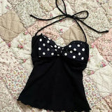 Daiiibabyyy  American Style Sweet Spicy Retro Vintage Polka Dot Hanging Neck Style Tank Vintage Hot Girl Niche Strapless Top Ins