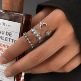 Daiiibabyyy  3Pcs Vintage Punk Moon Stars Rings for Women Retro Silver Color Geometric Sun Opening Knuckle Unisex Trendy Finger Ring Jewelry