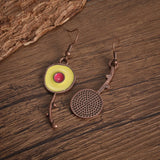 Daiiibabyyy  Classic Asymmetric Bronze Painting Pendant Earrings for Women Ethnic Orange Blue Stone Personalized Earring Jewelry Accessories