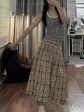 Daiiibabyyy  Vintage Plaid Skirt Women Preppy Style Harajuku Long Skirts Japanese Style Casual High Waist Maxi Skirts Streetwear
