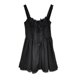 Daiiibabyyy  Sexy Bow Ruched Chest Spliced Lace Sling Dress Woman Cross Lacing up Bandage Back Low Waist Swing Short Vestidos Robe Red