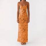 Daiiibabyyy  Women Summer Glitter Sequin Beaded Flower Cami Dress Slim High Split Spaghetti Strap Open Back Long Dresses for Party Club