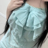 DAIIIBABYYY  -  Y2k Aesthetic Lace Patchwork Bodycon Tank Top Women Streetwear Embroidery Flower Camisole Harajuku Fairy Grunge Sweet Bow Vest