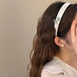 DAIIIBABYYY  - Elegant Silver Bow PU Leather Hair Hoop for Women High Head Top Hairband Unique Headband Hair Accessories